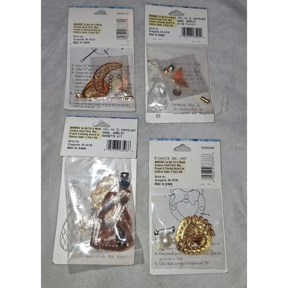 Darice Angels Filigree Jewelry Craft Kits Lot of 4 NOS Stick Pin Barrette Brooch